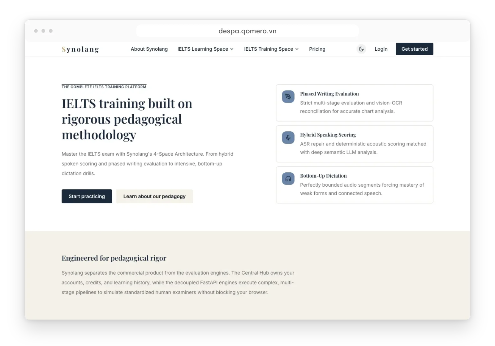 Screenshot of the despa.qomero.vn homepage